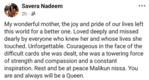 Savera Nadeem Mother Passes Away